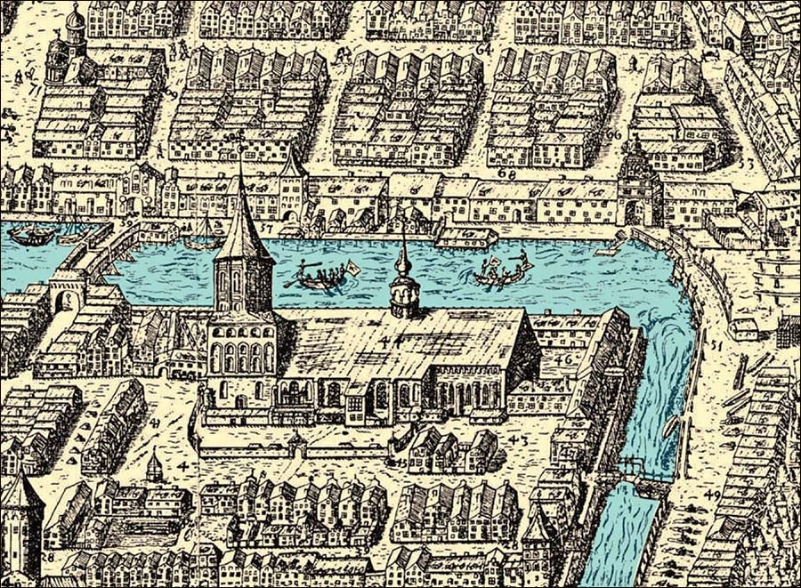 Сражение лодочников на шестах на плане Беринга 1613 г.