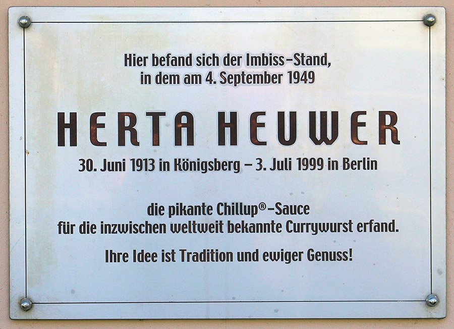 Memorial plaque, Herta Heuwer, Kantstraße 101, Berlin-Charlottenburg, Germany