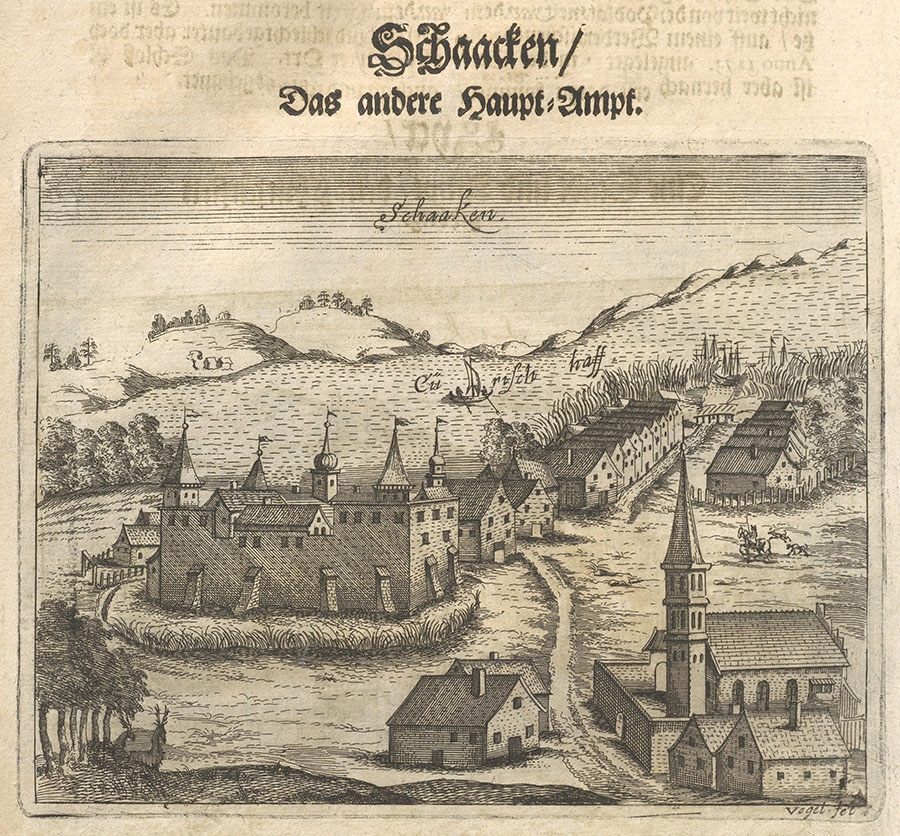 Замок Шаакен на гравюре Христофа Харткноха