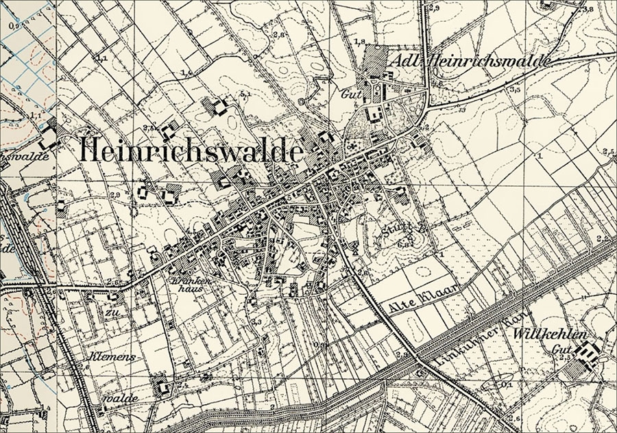 Хайнрихсвальде на топографической карте Восточной Пруссии  1937 г.