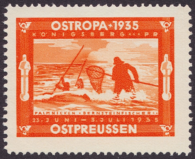 Марка Ostropa Königsberg Palmnicken 1935