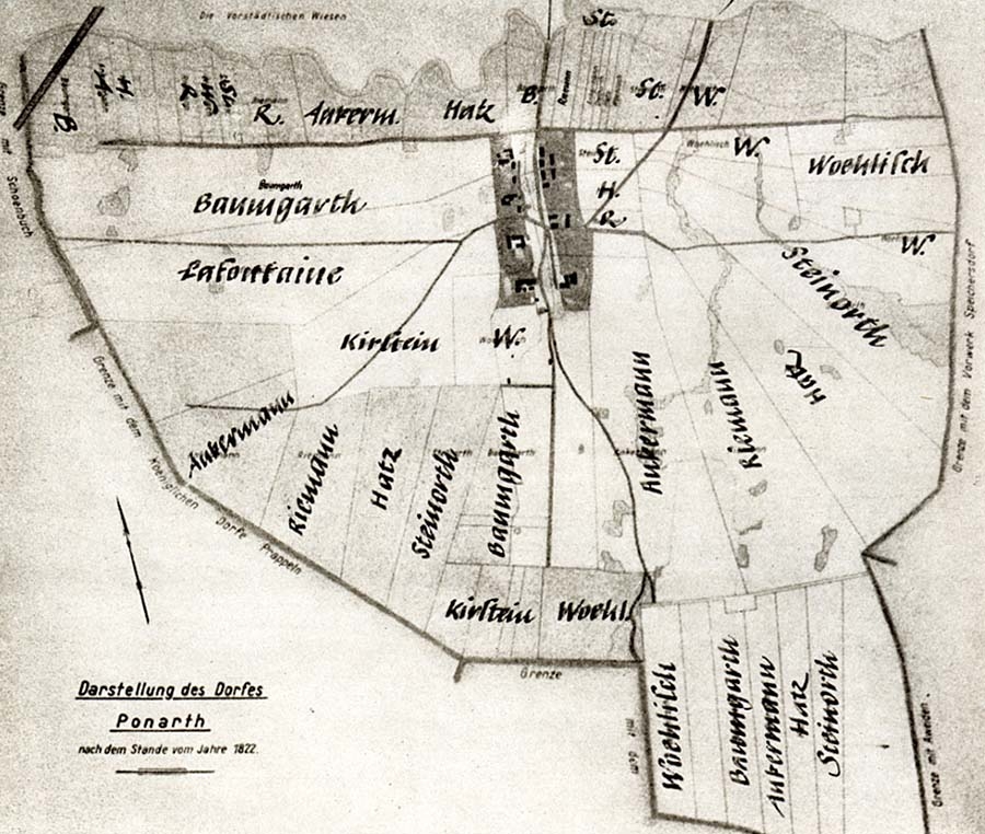 Карта деревни Понарт по состоянию на 1822 год