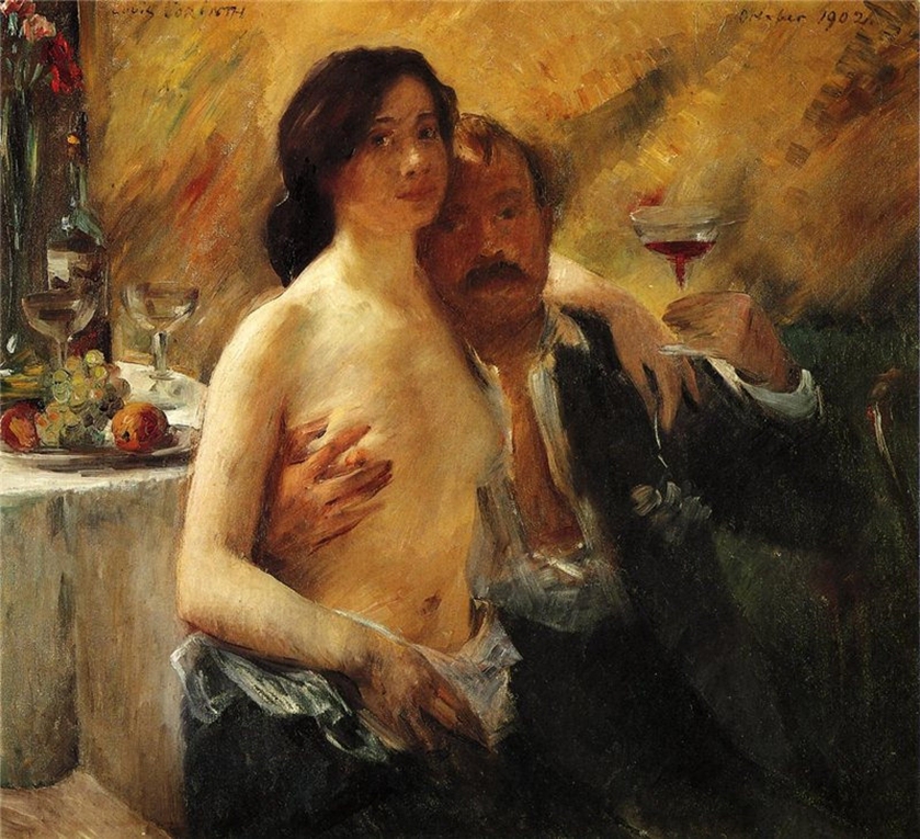 Ловис Коринт. Автопортрет с Шарлоттой Беренд и бокалом шампанского. 1902